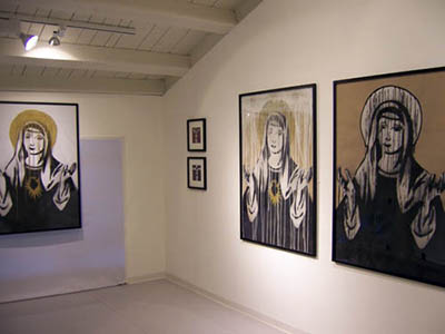 Lithographies de Philippe Reymondin, vue de l'exposition "Icônes" à la Ferme de la Chapelle