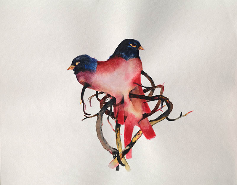 Peinture à l'aquarelle d'Isabelle Ménéan, vue de l'exposition "Autres réalités" à la Ferme de la Chapelle