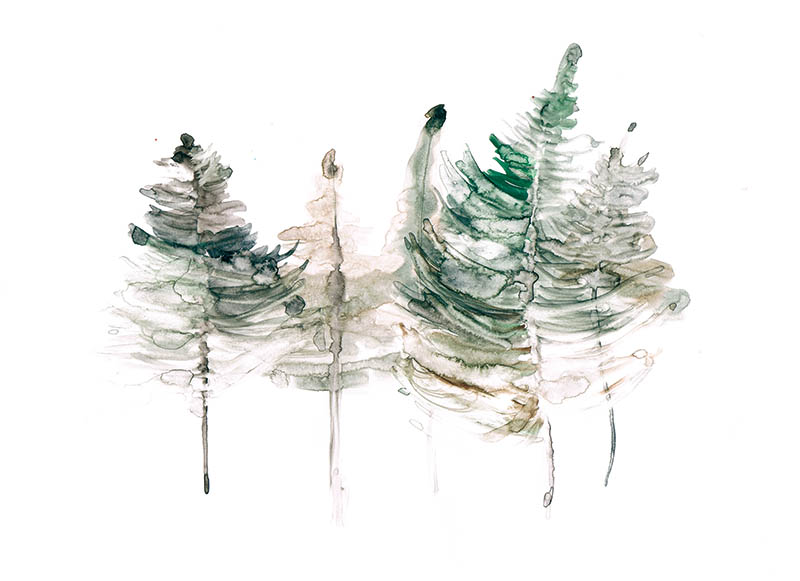 Aquarelle de Keiko Machida "Forêt", vue de l'exposition "Enfance et sortilèges" à la Ferme de la Chapelle
