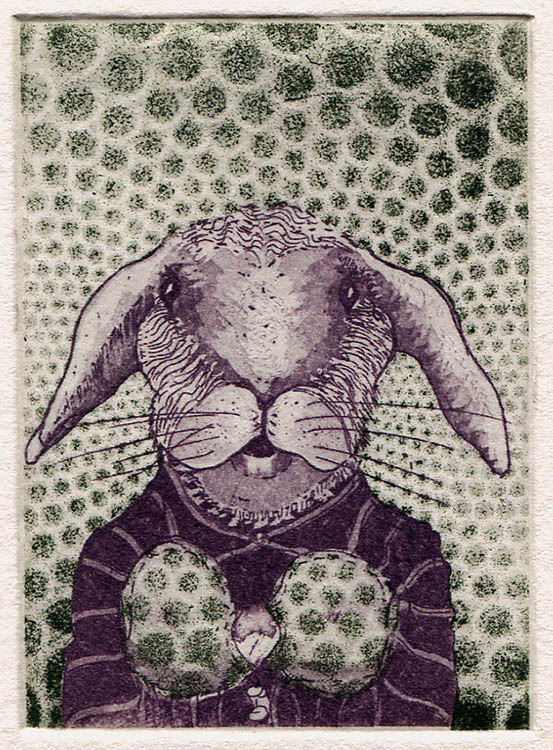 Eau forte de Pablo Osorio "Doña Lola", vue de l'exposition "Zoomorphismes" à la Ferme de la Chapelle