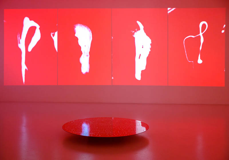 Installation vidéo de Gianluigi Maria Masucci "Shape Sequences", vue de l'exposition "Écriture du mouvement" à la Ferme de la Chapelle