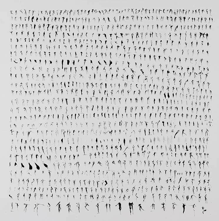 Vernis sur toile de Gianluigi Maria Masucci "Ritorno da un altro mondo", vue de l'exposition "Écriture du mouvement" à la Ferme de la Chapelle