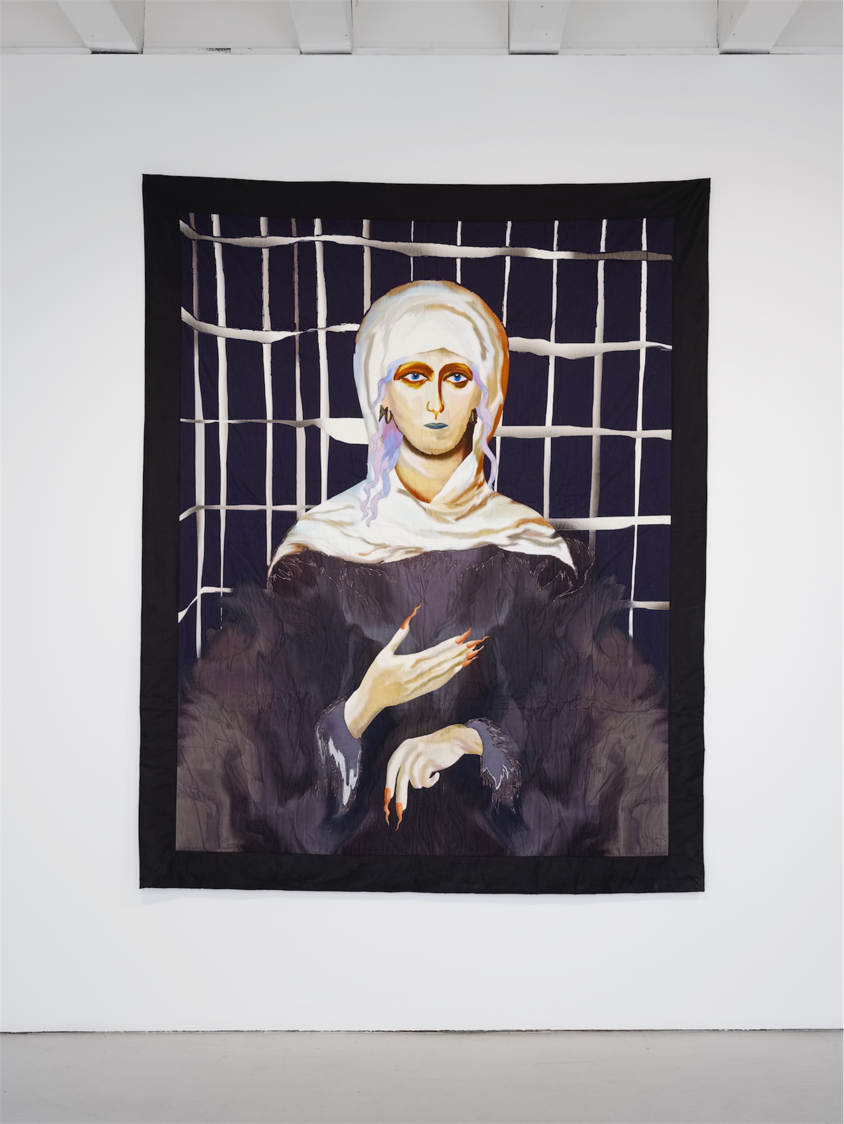 Œuvre textiles de Xénia Laffely, vue de l'exposition "Expanding Bodies" à Ferme de la Chapelle