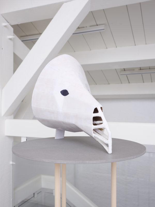 Sculpture de Jérôme Stettler "Masque Tapir", vue de l'exposition "Specimen" à la Ferme de la Chapelle