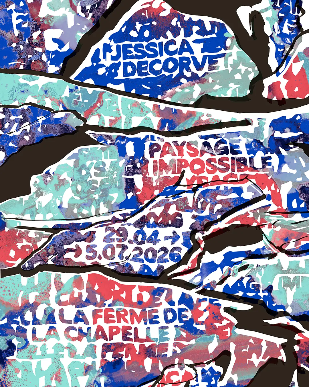 Visuel vertical pour l’exposition “Paysage impossible” de Jessica Decorvet à la Ferme de la Chapelle